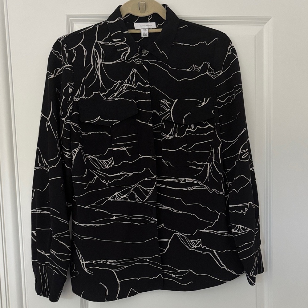 Topshop Black and White Casual Button Down Shirt